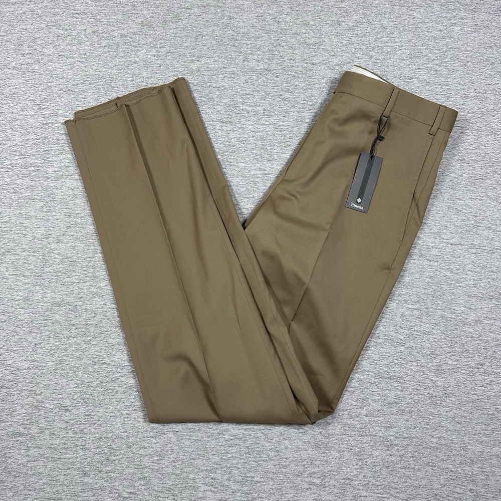 Zanella Pants Mens 34 Brown Wool Todd UNHEMMED City Office Italy Made NEW (B)